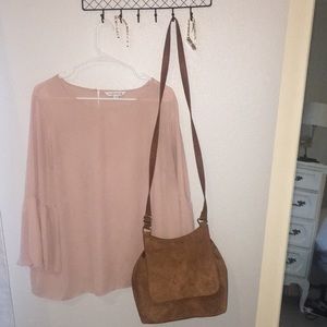 Blush pink bless sleeved blouse.